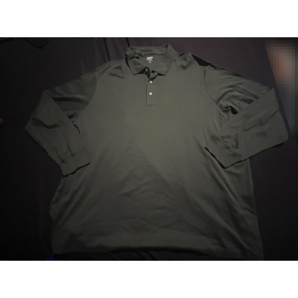 Lands End Mens 4XL Olive Green Long Sleeve Polo Shirt Traditional Fit 100 Cotton